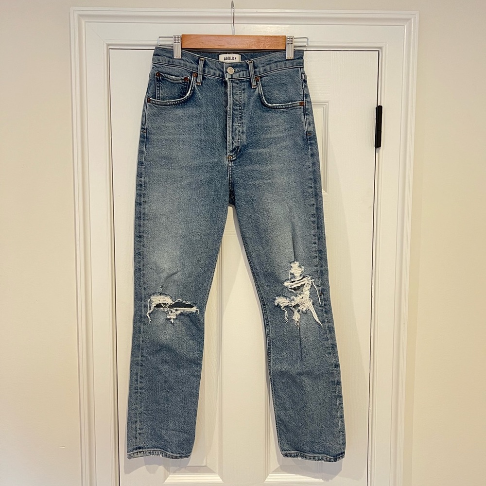 Agolde Riley High Rise Straight Ripped Jeans
